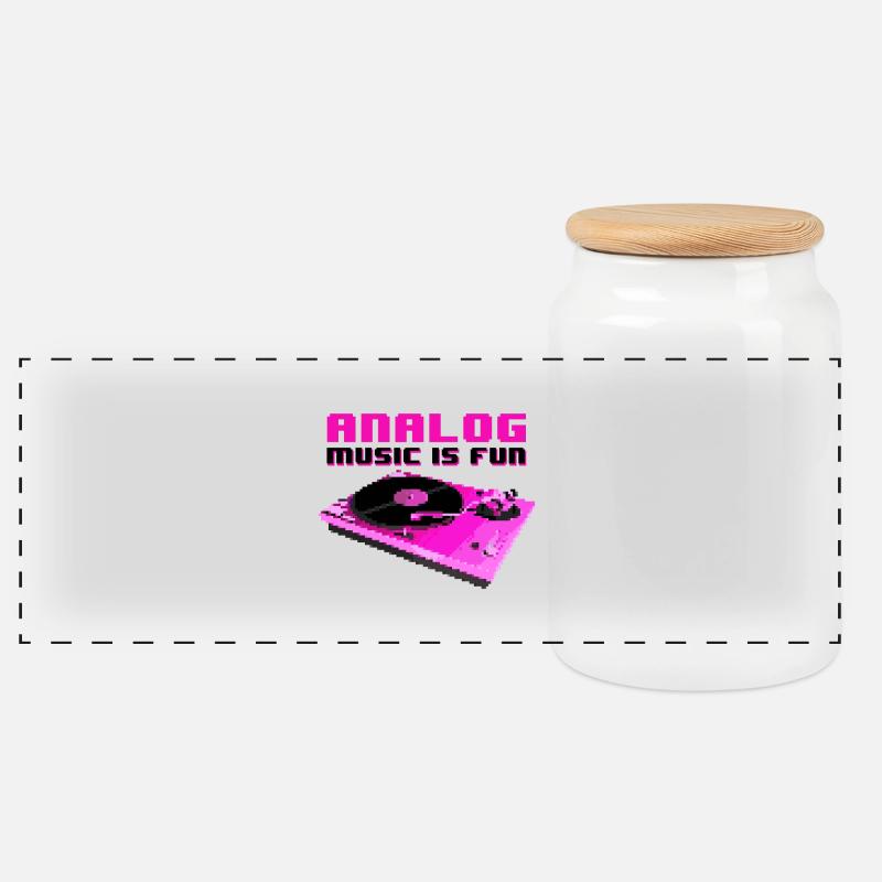 ANALOG MUSIC IS FUN - Panoramic Cookie Jar with Wooden Lid - white