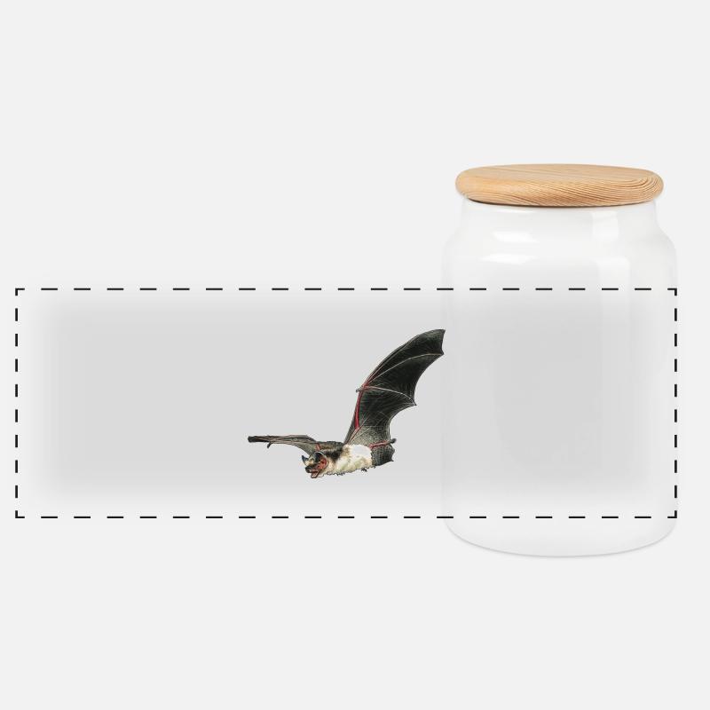 Two-color bat sticker - Panoramic Cookie Jar with Wooden Lid - white