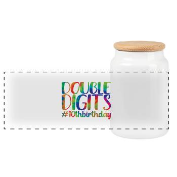 10th Birthday Gift, 10 Years Old, For Boys & Girls - Panoramic Cookie Jar with Wooden Lid - white - Front