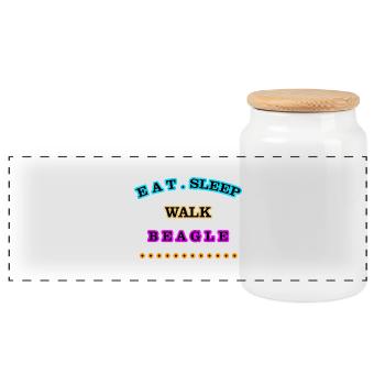 Eat, Sleep, Walk, Beagle - Panoramic Cookie Jar with Wooden Lid - white - Front