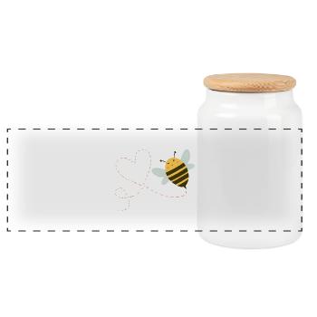 Bee with heart - Panoramic Cookie Jar with Wooden Lid - white - Front