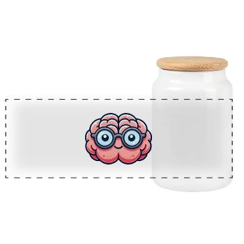 brain comic nerd - Panoramic Cookie Jar with Wooden Lid - white - Front