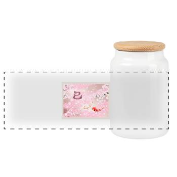 Chinese New Year 2025 Cherry Blossom Koi Fish - Panoramic Cookie Jar with Wooden Lid - white - Front