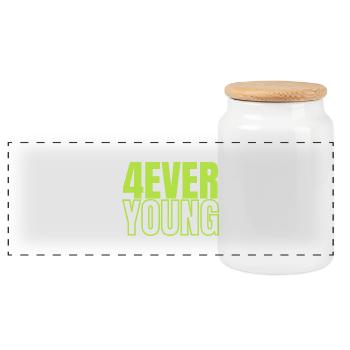 4EVERYOUNG in green design - Panoramic Cookie Jar with Wooden Lid - white - Front