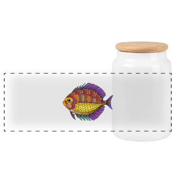 Poisson - Boîte à biscuits avec couvercle en bois - blanc - Devant