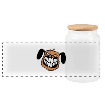 chien monstre méchant dangereux dents sourire sourire - Boîte à biscuits avec couvercle en bois - blanc - Devant