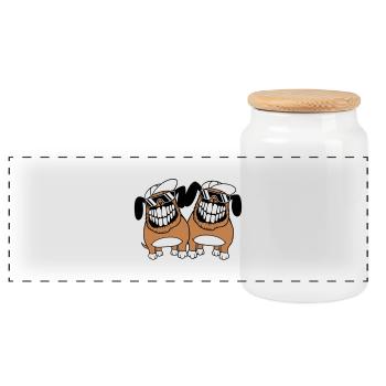 Deux chiens monstre méchant dangereux dents souriant - Boîte à biscuits avec couvercle en bois - blanc - Devant