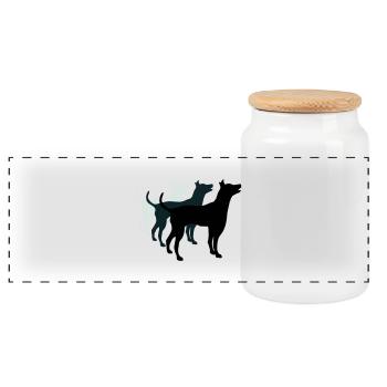 3 Dogs Silhouette Team Crew Friends - Panoramic Cookie Jar with Wooden Lid - white - Front