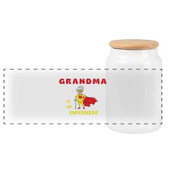 Grandma Is My Superhero Funny Design - Panoramic Cookie Jar with Wooden Lid - white - Front