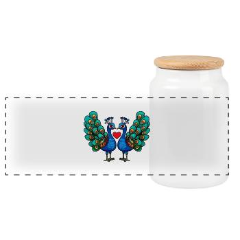 Peacock Bird Couple e Valentine's Day - Panoramic Cookie Jar with Wooden Lid - white - Front