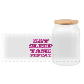 Eat, Sleep, Tame, Repeat!- PINK - Panorama Keksdose mit Holzdeckel - Weiß - Vorne