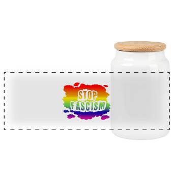 Stop AfD contre la droite, la démocratie, la diversité, la gauche - Boîte à biscuits avec couvercle en bois - blanc - Devant