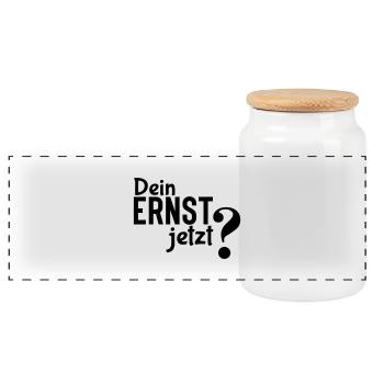Dein Ernst? - Einfaches, aber effektives Statement - Panorama Keksdose mit Holzdeckel - Weiß - Vorne