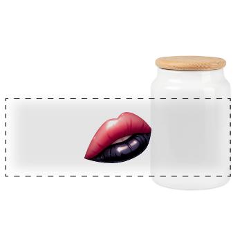 Schwarze Lippen, hypnotisierender Charme. - Panorama Keksdose mit Holzdeckel - Weiß - Vorne