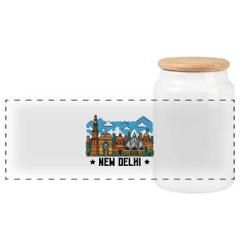 Horizon de New Delhi - Boîte à biscuits avec couvercle en bois - blanc - Devant
