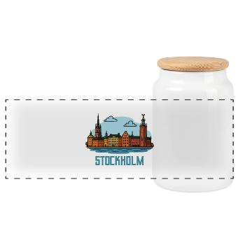 Ville de Stockholm - Boîte à biscuits avec couvercle en bois - blanc - Devant