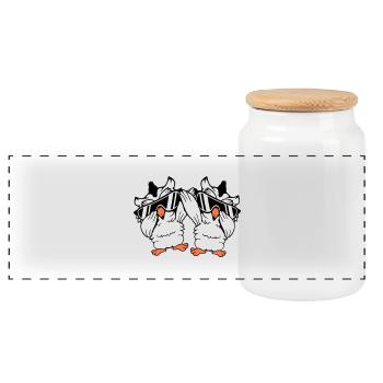 2 Eulen Dabbing Dab Dance Pose Geste Sonnenbrille - Panorama Keksdose mit Holzdeckel - Weiß - Vorne