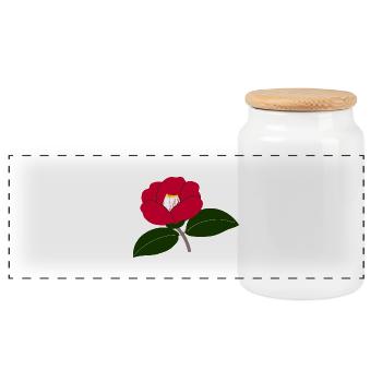 Red Camellia Blossom Illustration2 - Panoramic Cookie Jar with Wooden Lid - white - Front