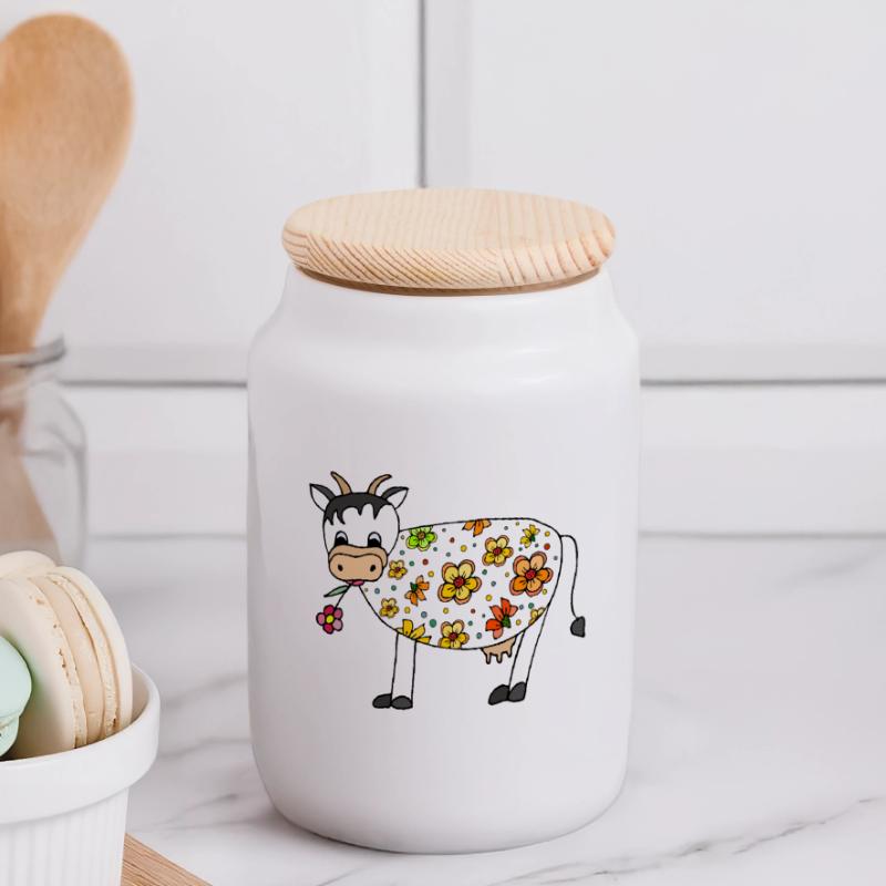 Vache Boîte à biscuits avec couvercle en bois