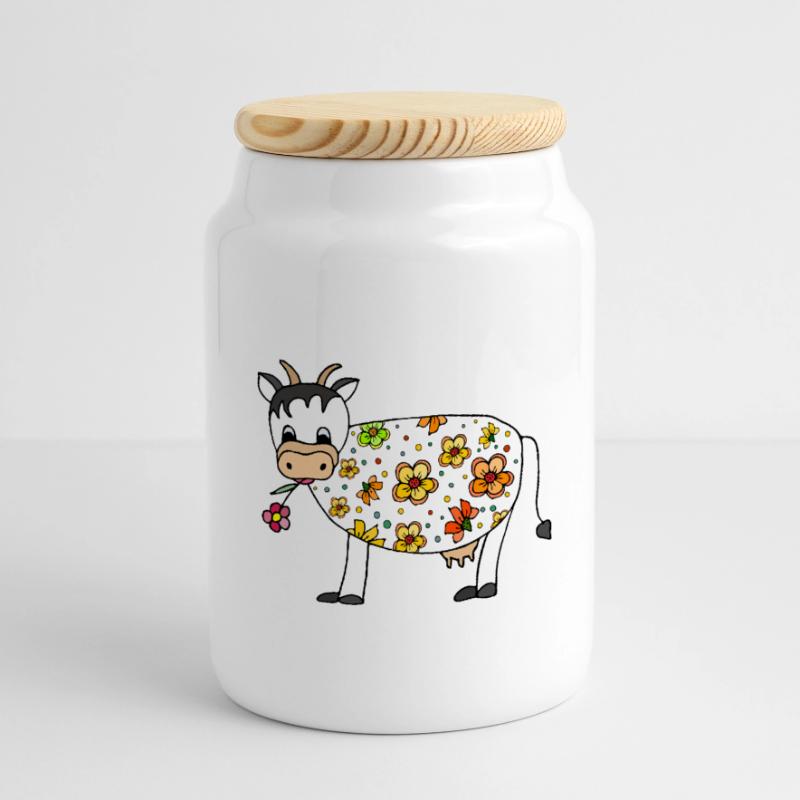 Vache Boîte à biscuits avec couvercle en bois