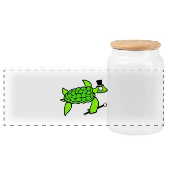 Mr. Turtle Sir Monocle Top Hat Rich - Panoramic Cookie Jar with Wooden Lid - white - Front