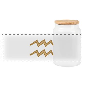 Aquarius Zodiac Symbol Two Tone Golden - Panoramic Cookie Jar with Wooden Lid - white - Front