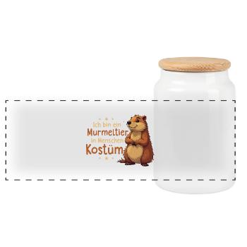 I'm a Groundhog in People Costume Animal - Panoramic Cookie Jar with Wooden Lid - white - Front