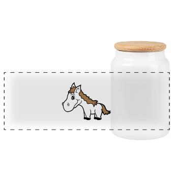 Horse Cute Pony Foal Horse Girl Cute Comic - Panoramic Cookie Jar with Wooden Lid - white - Front