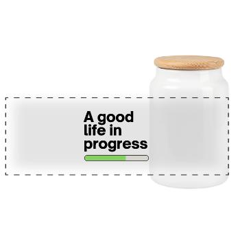 A good life in progress - Panorama Keksdose mit Holzdeckel - Weiß - Vorne