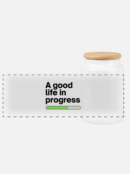 A good life in progress - Panorama Keksdose mit Holzdeckel - Weiß