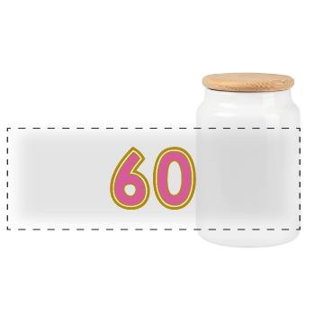 60. 60 JAHRE. 60-JÄHRIGES JUBILÄUM. 60. GEBURTSTAG. - Panorama Keksdose mit Holzdeckel - Weiß - Vorne