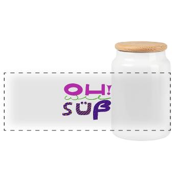 Expressive, handwritten fun art - Panoramic Cookie Jar with Wooden Lid - white - Front
