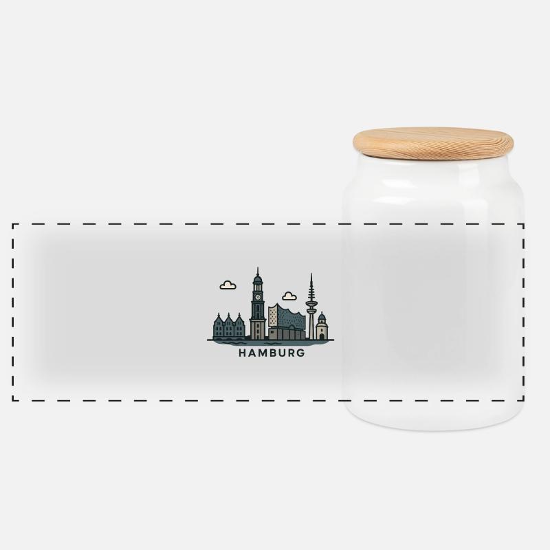 Hamburg Skyline  - Panorama Keksdose mit Holzdeckel - Weiß