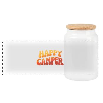 Happy Camper Gradient Text - Panorama Keksdose mit Holzdeckel - Weiß - Vorne