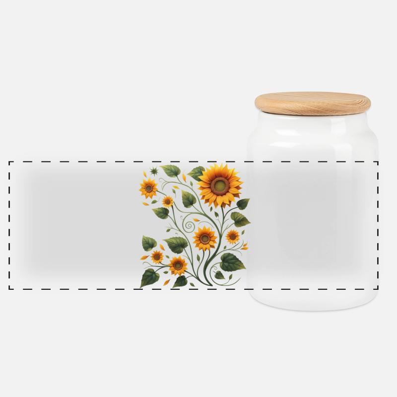 Sonnenblumenranke Sonnenblume Sonnenblumenstrauß - Panorama Keksdose mit Holzdeckel - Weiß