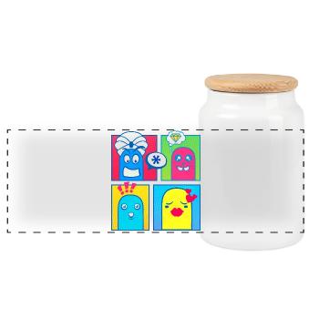 Small Creatures (Comic, Pop Art) - Panoramic Cookie Jar with Wooden Lid - white - Front