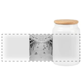 Geometic Atrium Black and White - Panoramic Cookie Jar with Wooden Lid - white - Front