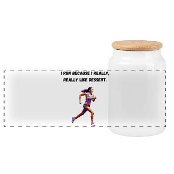 I run because I really, really like dessert. - Panoramic Cookie Jar with Wooden Lid - white - Front