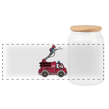 Tatütata Fire Brigade - Panoramic Cookie Jar with Wooden Lid - white - Front