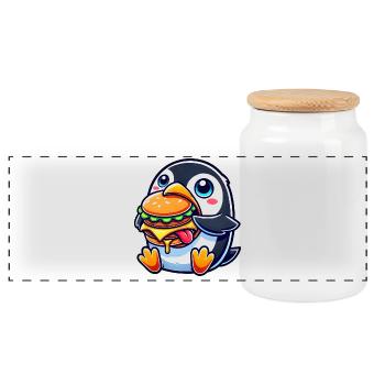 mignon pingouin burger dessin animé restauration rapide - Boîte à biscuits avec couvercle en bois - blanc - Devant
