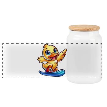 mignon canard dessin animé surfeur snowboarder - Boîte à biscuits avec couvercle en bois - blanc - Devant