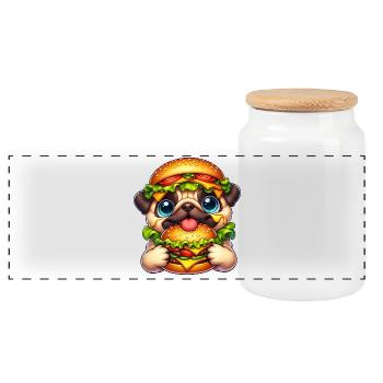 Drôle de carlin burger chapeau de restauration rapide - Boîte à biscuits avec couvercle en bois - blanc - Devant