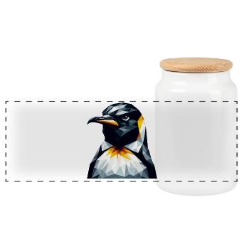 Geometric Penguin Polygon Math Art - Panoramic Cookie Jar with Wooden Lid - white - Front