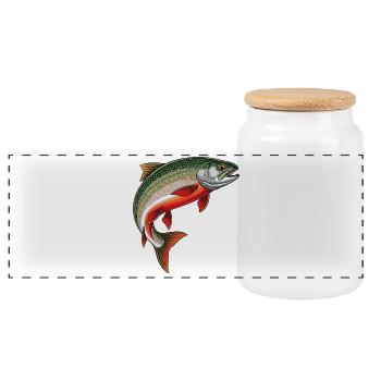 Saibling Forelle Angeln Fischen Fliegenfischen - Panorama Keksdose mit Holzdeckel - Weiß - Vorne