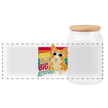Corgi Attitude : Petites Pattes, Grand Caractère - Boîte à biscuits avec couvercle en bois - blanc - Devant