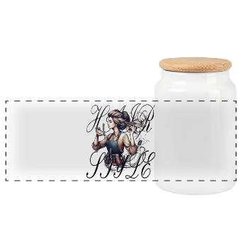 Hairdresser also separates hair at the hairdresser - Panoramic Cookie Jar with Wooden Lid - white - Front
