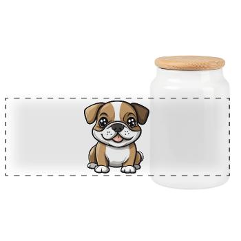Bulldog Dog Cute - Panoramic Cookie Jar with Wooden Lid - white - Front
