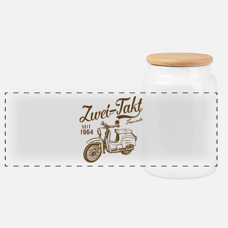 Simson Schwalbe Zweitakt Freunde - Panorama Keksdose mit Holzdeckel - Weiß