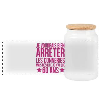 désolée je n'ai que 60 ans - Boîte à biscuits avec couvercle en bois - blanc - Devant