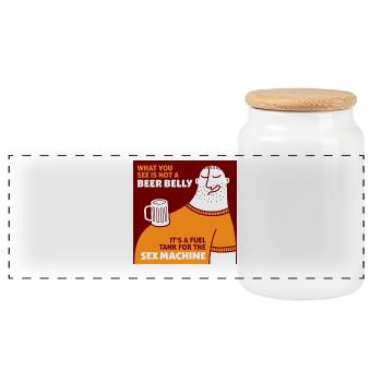 That's Not My Beer Belly! It's A Fuel Tank! - Panoramic Cookie Jar with Wooden Lid - white - Front